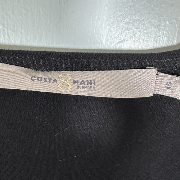 Costamani Denmark Top Womens Small Black Linen Front, Knit Back V Neck - Picture 3 of 5
